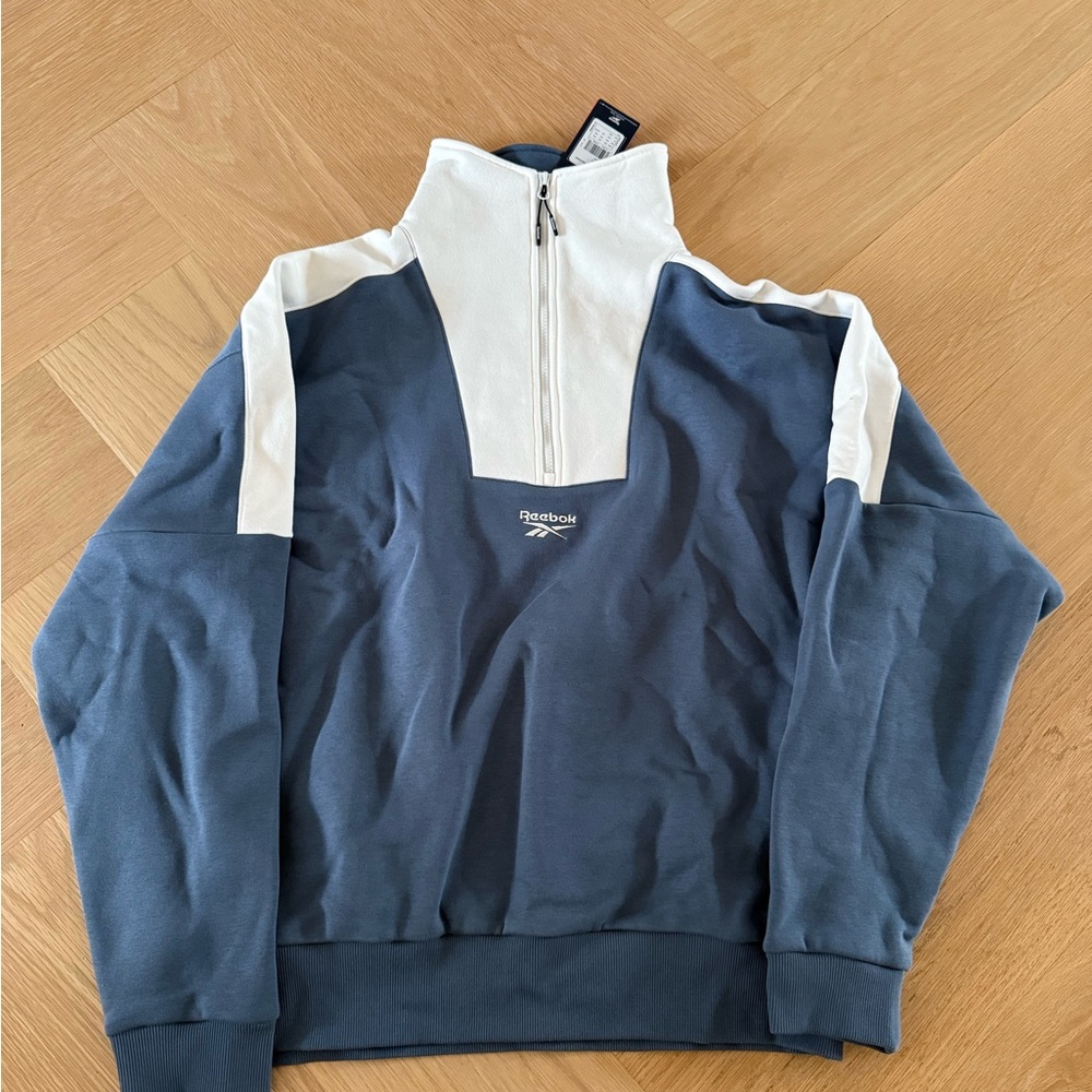 Reebok Men's Navy and White Zip-Up Sweater